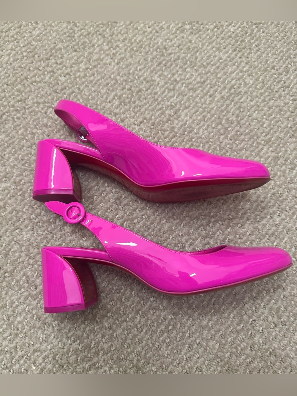 Christian Louboutin Patent Fuchsia Slingback Block Heels